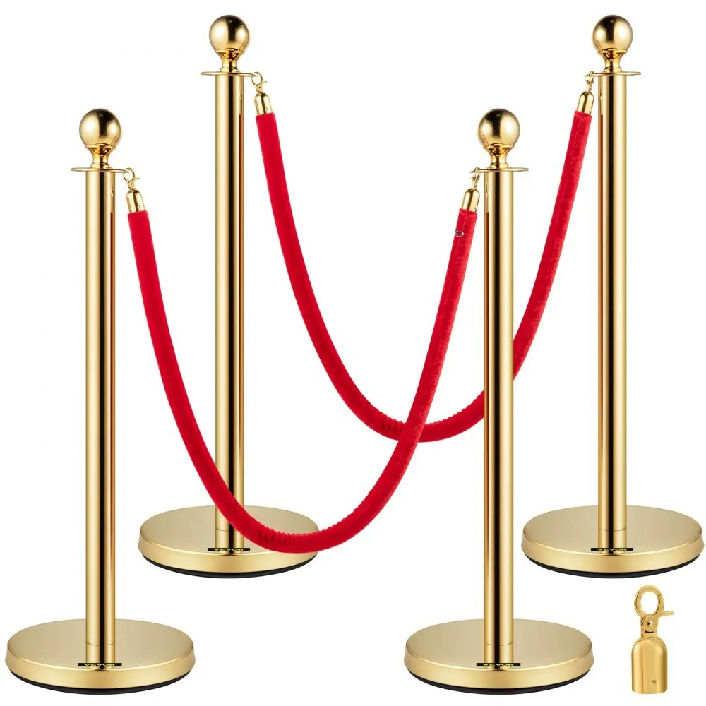 Set of 2 Gold Stanchions & Red Rope 