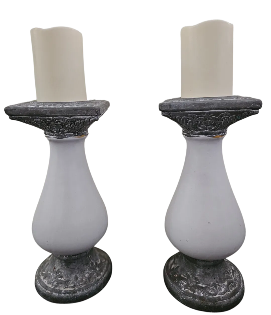 Set of 2 White & Chrome Candle Columns