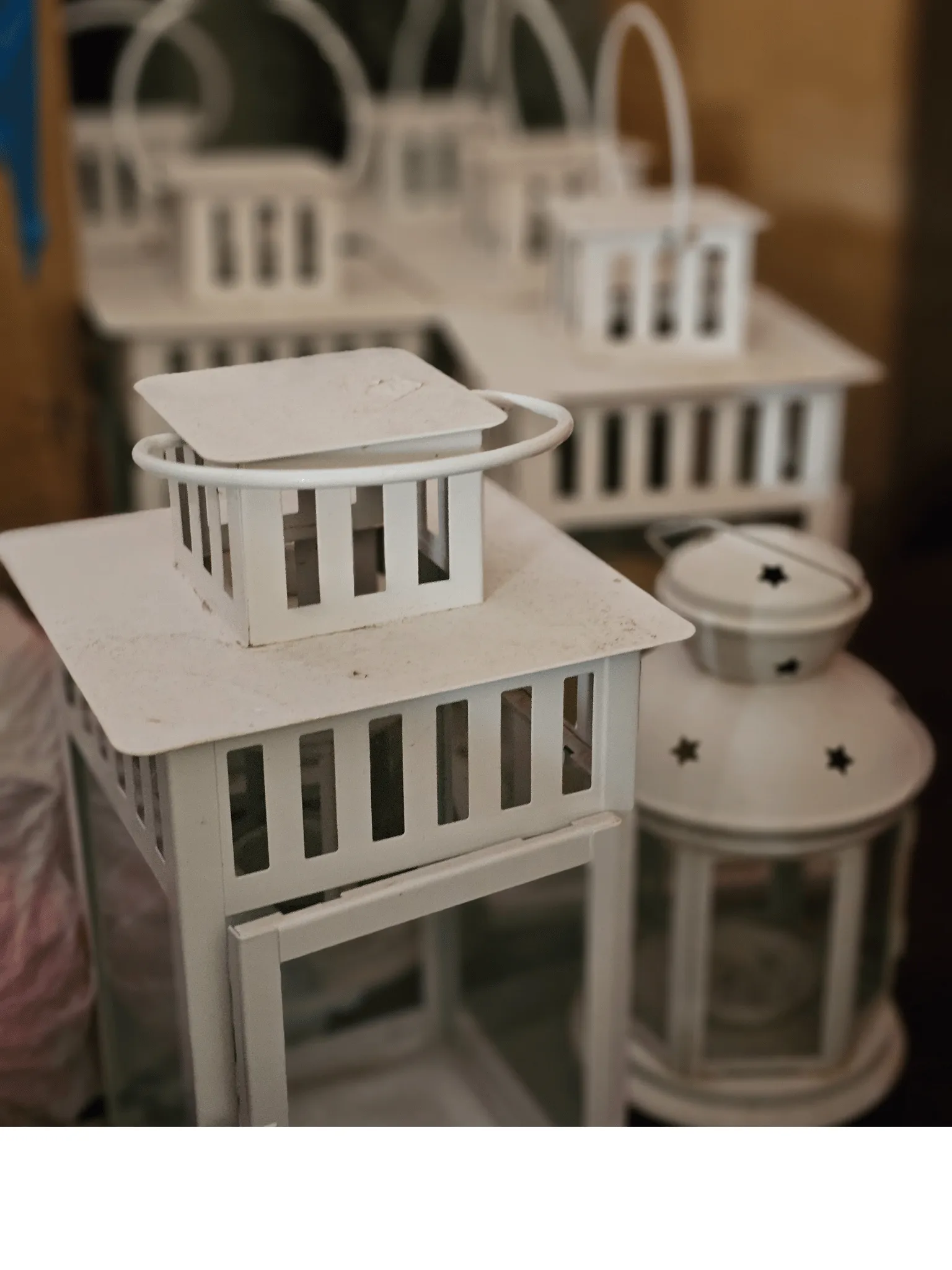 White Lanterns with Battery Operated Pillar Candle