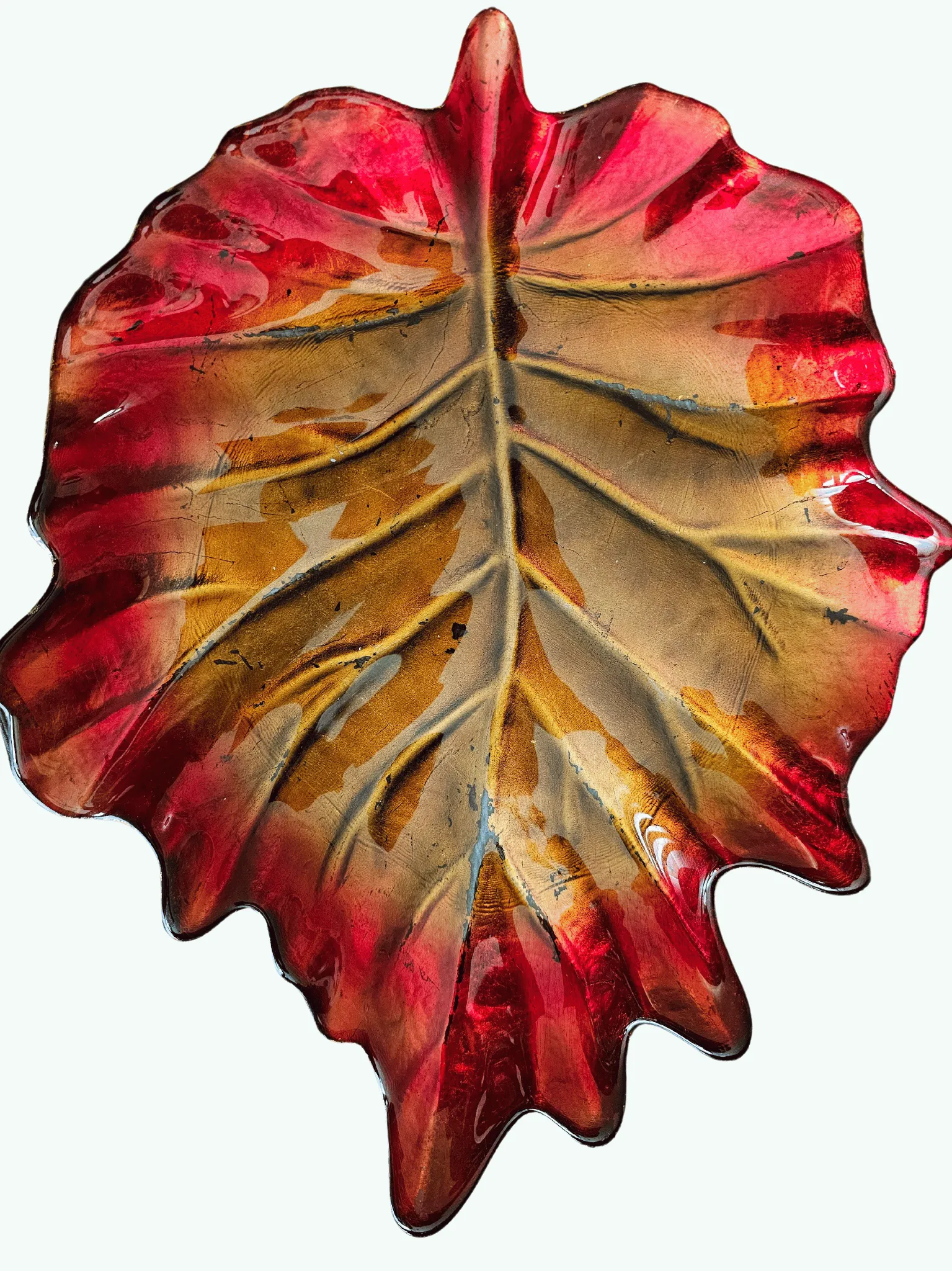 18" Glass Autumn Leaf Tray