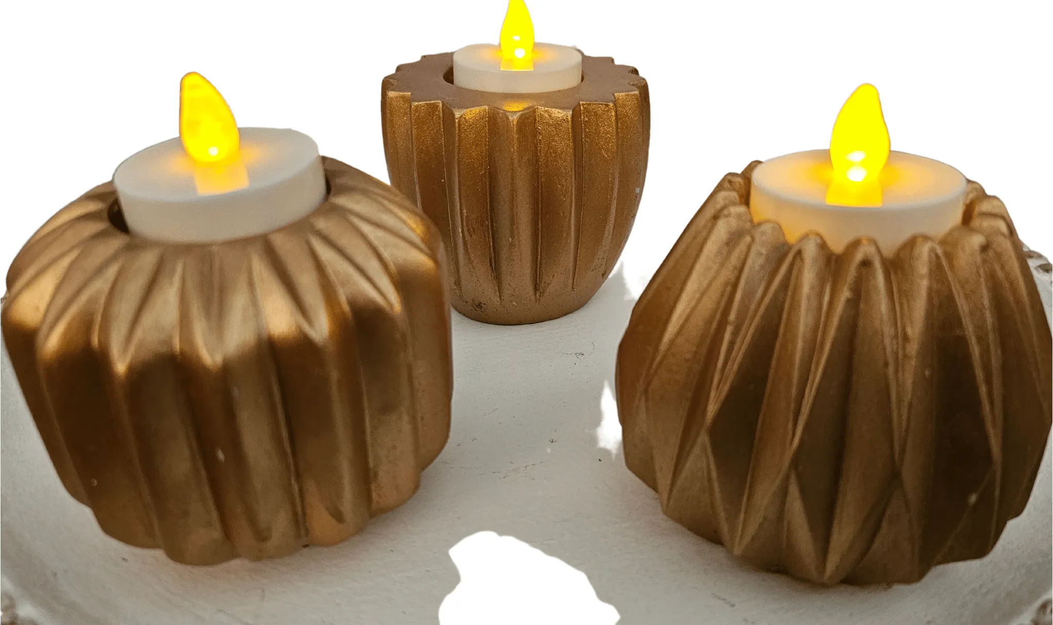 Set of 3 Gold Tealight Pillars