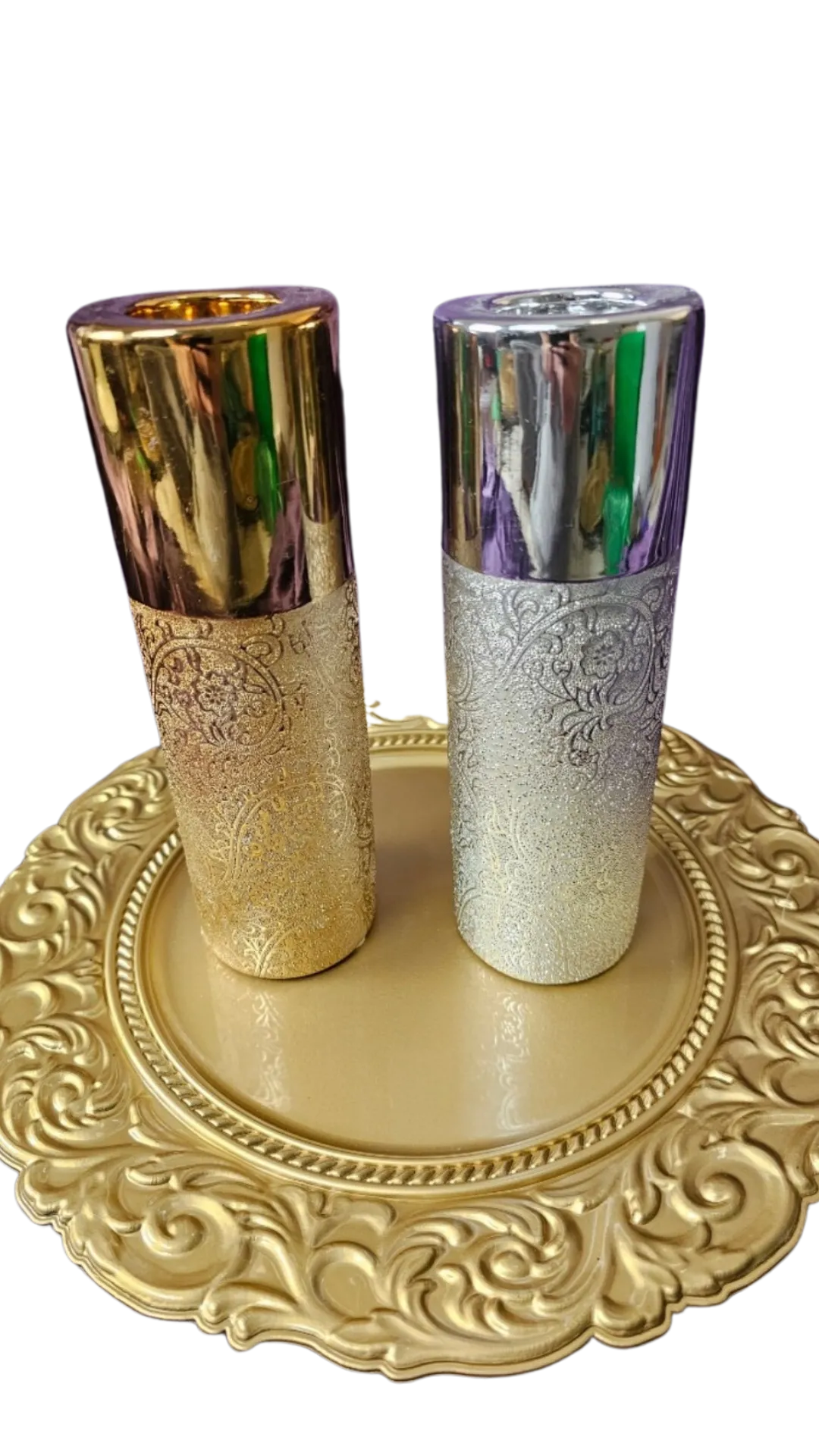 Set of Gold & Silver Tea Candle Columns