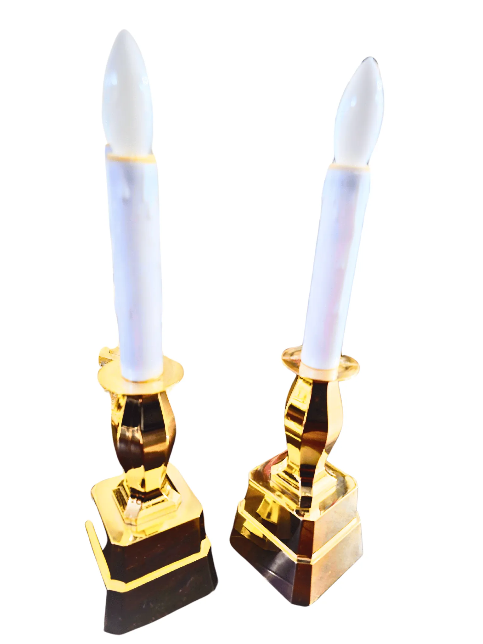 Gold Candle Holder and Tapered Candle - Battery Operated and Child Friendly Plastic
