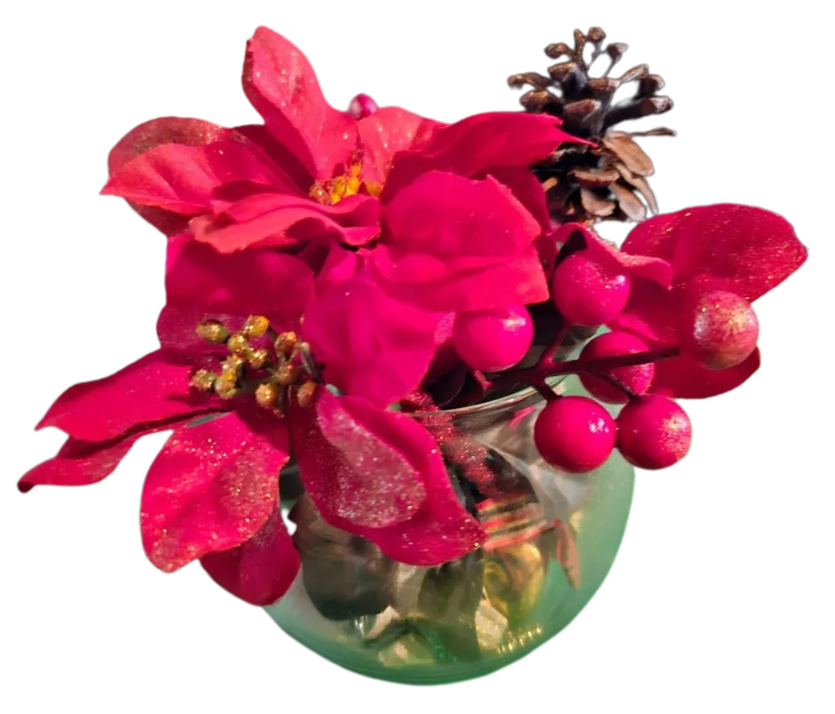 Set of 12 Red Glass Bowl Poinsettia Centerpieces 