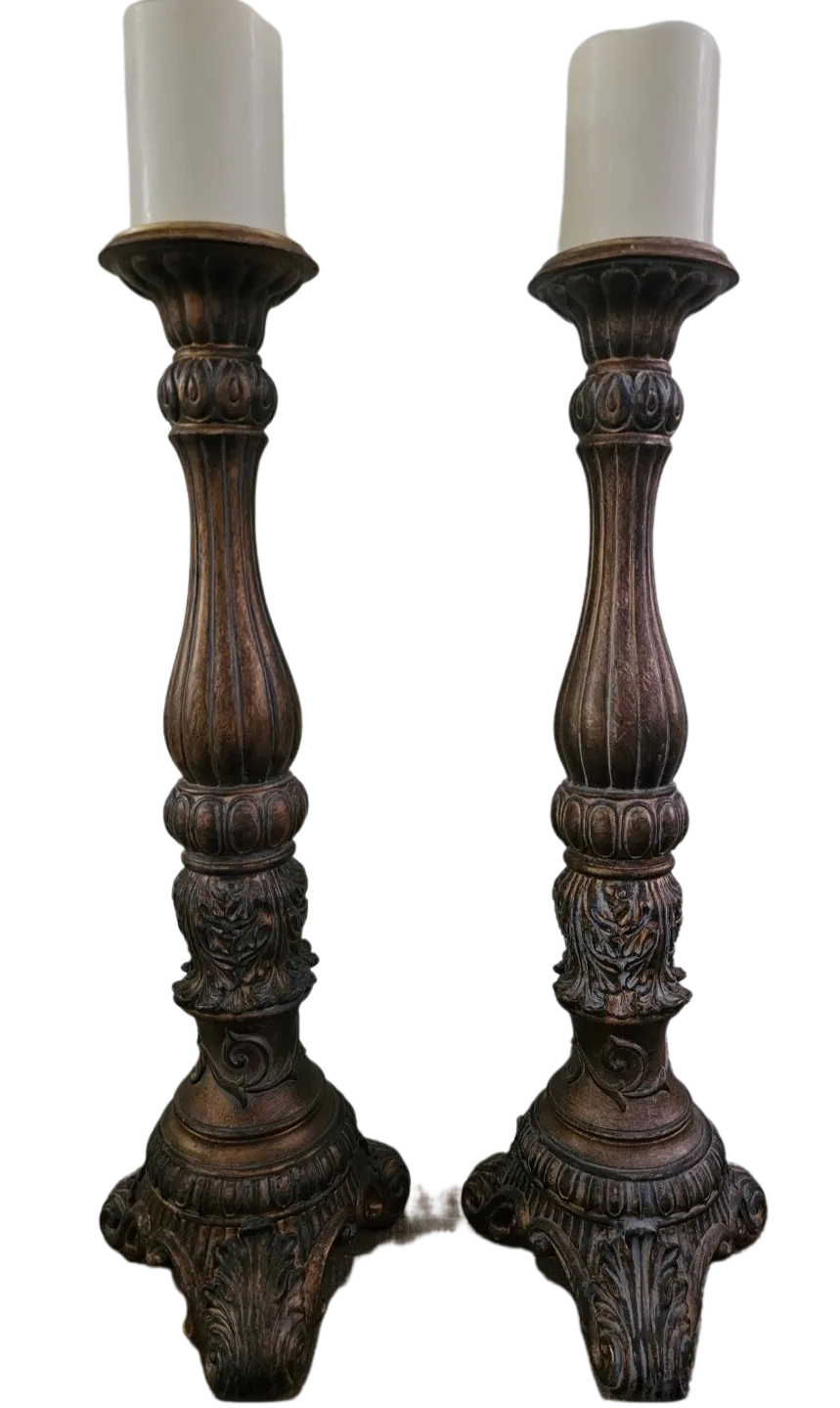 Set of 2 Tall Wooden Candle Columns
