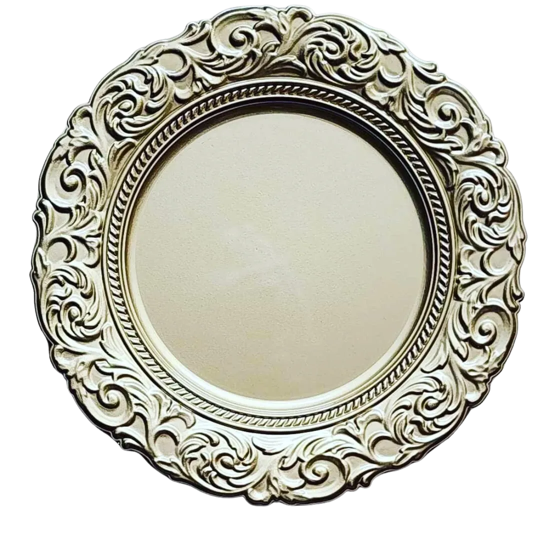 Set of 10 Ornate Hard Plastic Muted Gold Charger Plates