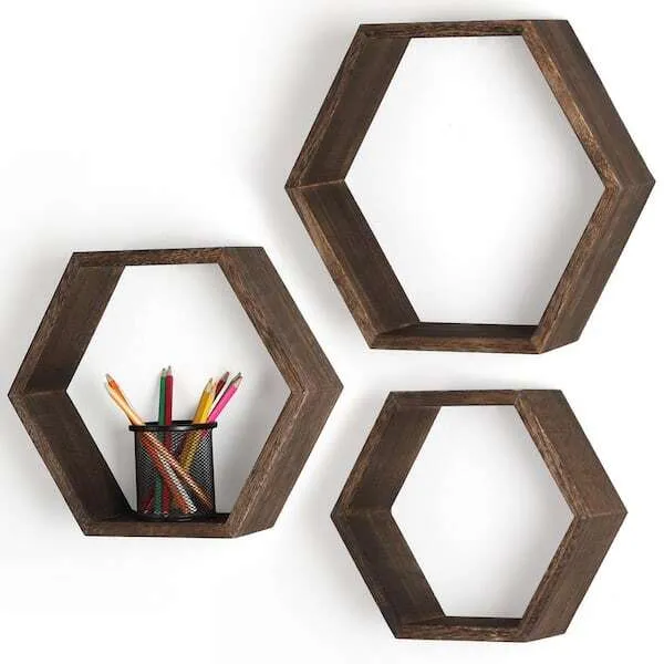 Set of 2 Wooden Hexagon Tabale Top Deco
