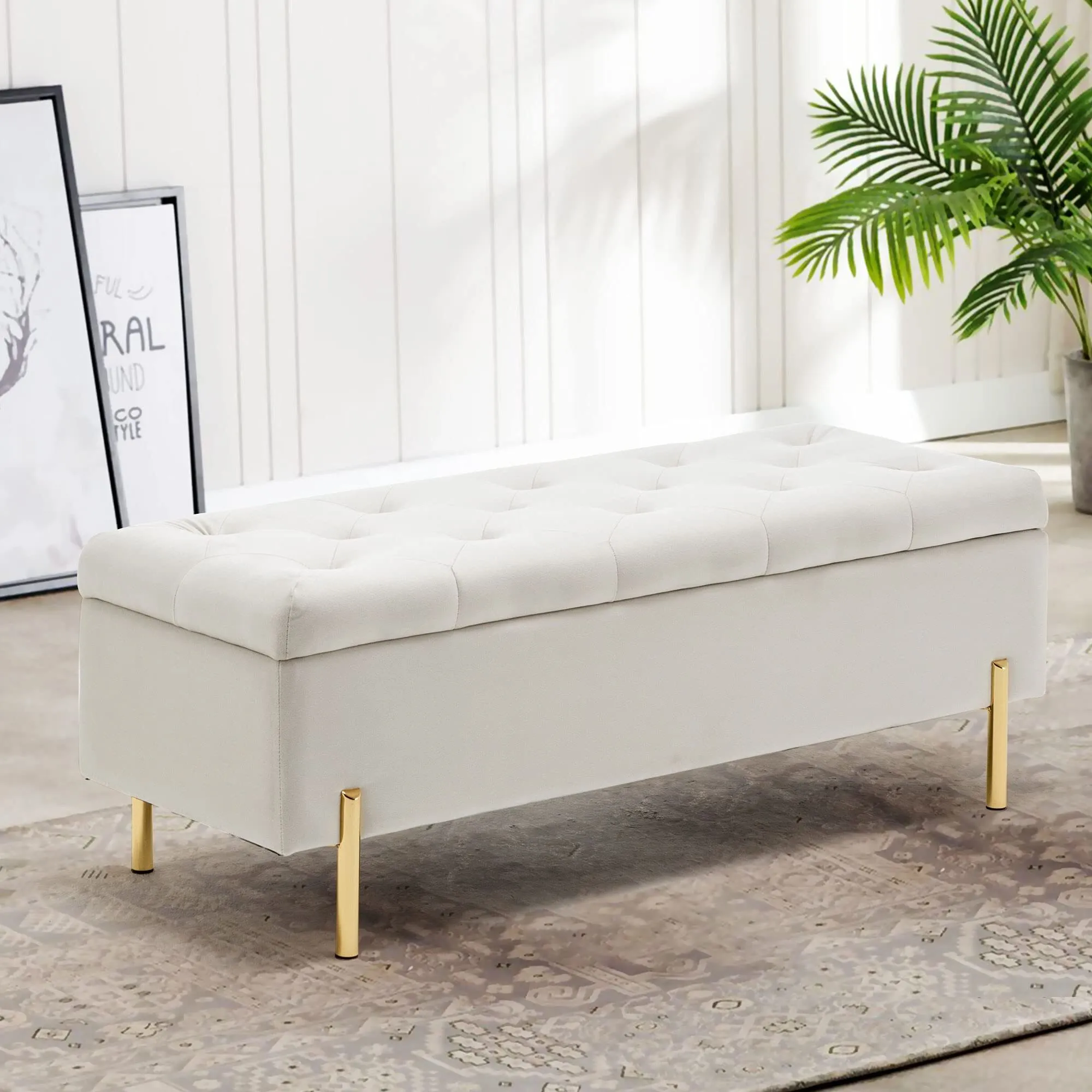 Ivory Tufted Storage Ottoman