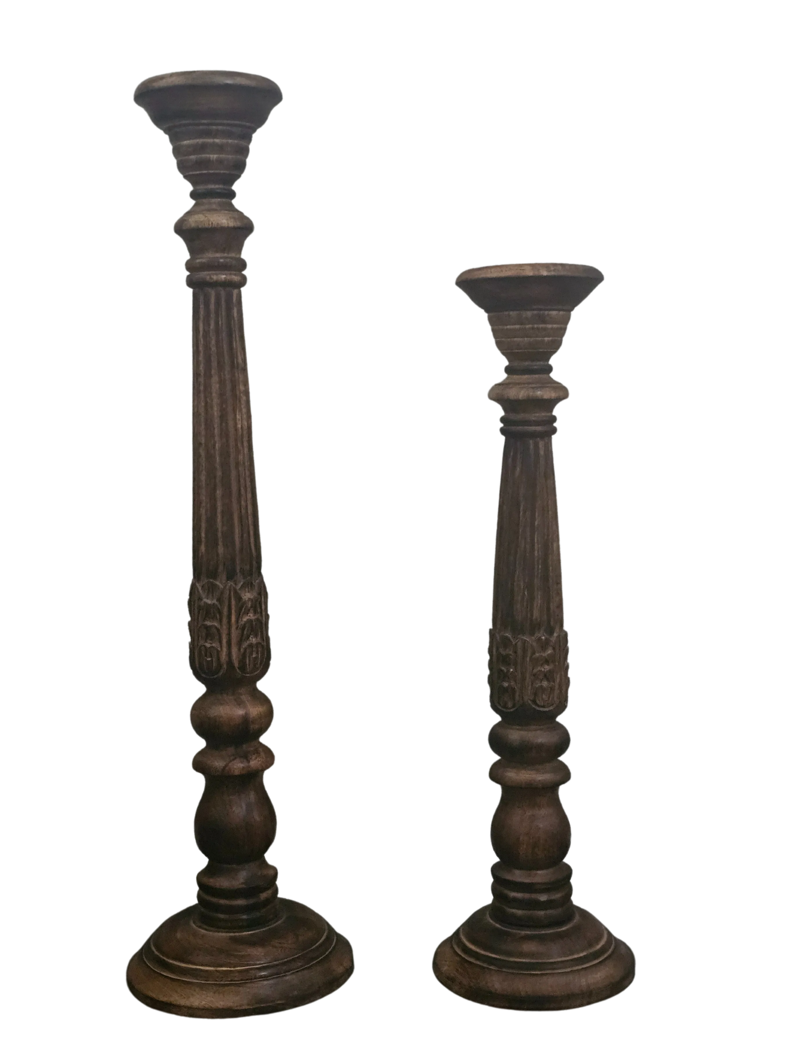 Set of 2 Ornate Wooden Candle Columns 2 & 2.5 ft