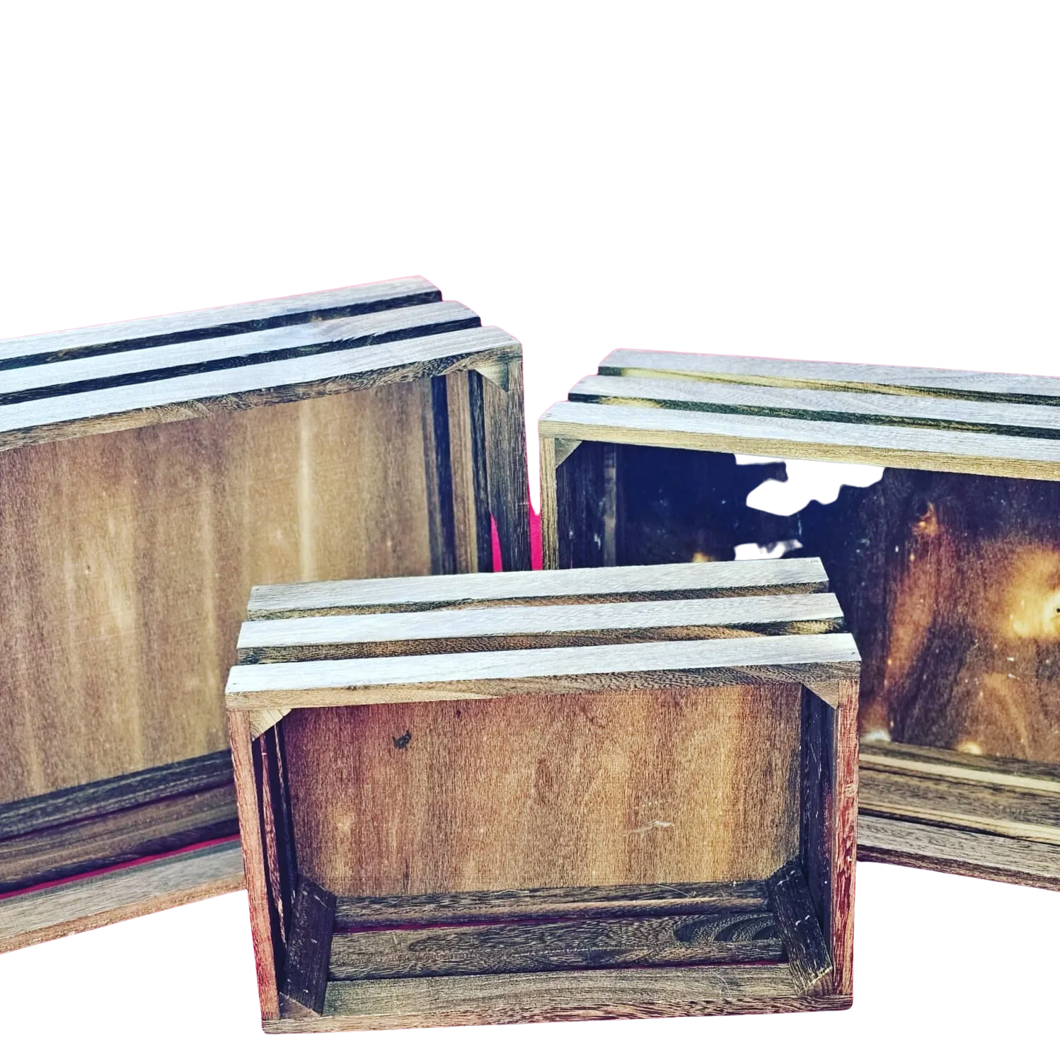 Set of 3 Walnut Nesting Wood Crates