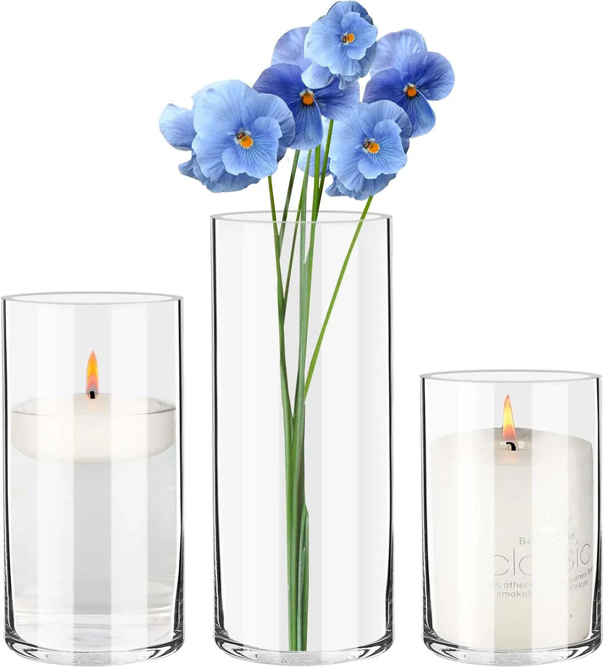 6/8/10Inch Tall Clear Glass Vase Centerpieces (Set Of 3)