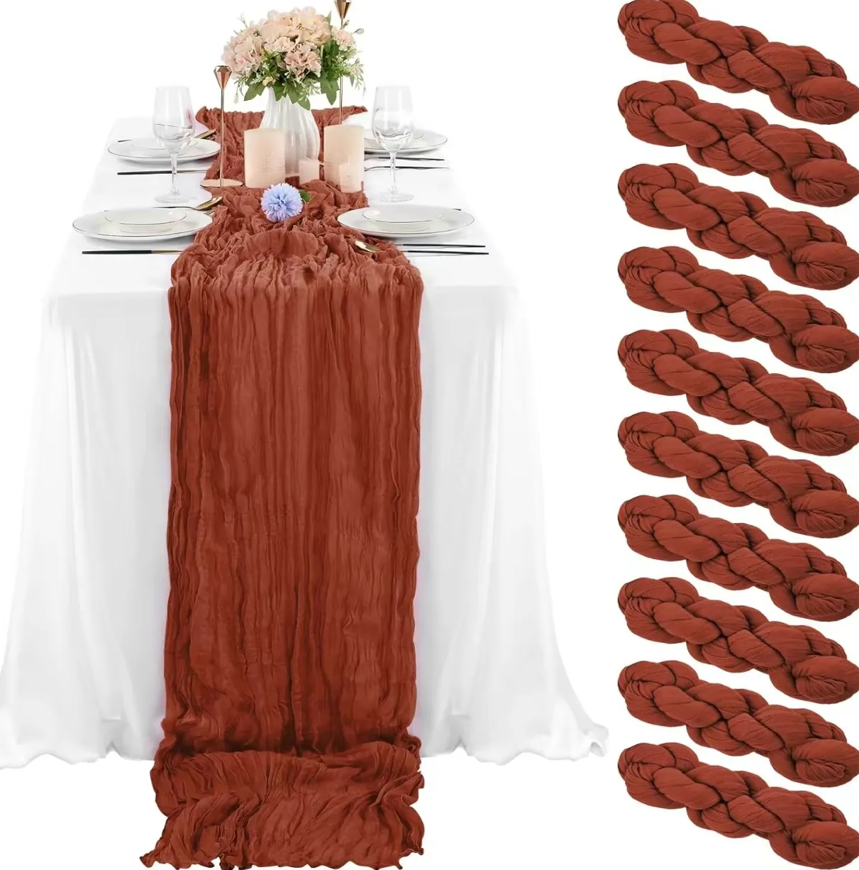 Terracotta Cheesecloth Table Runner