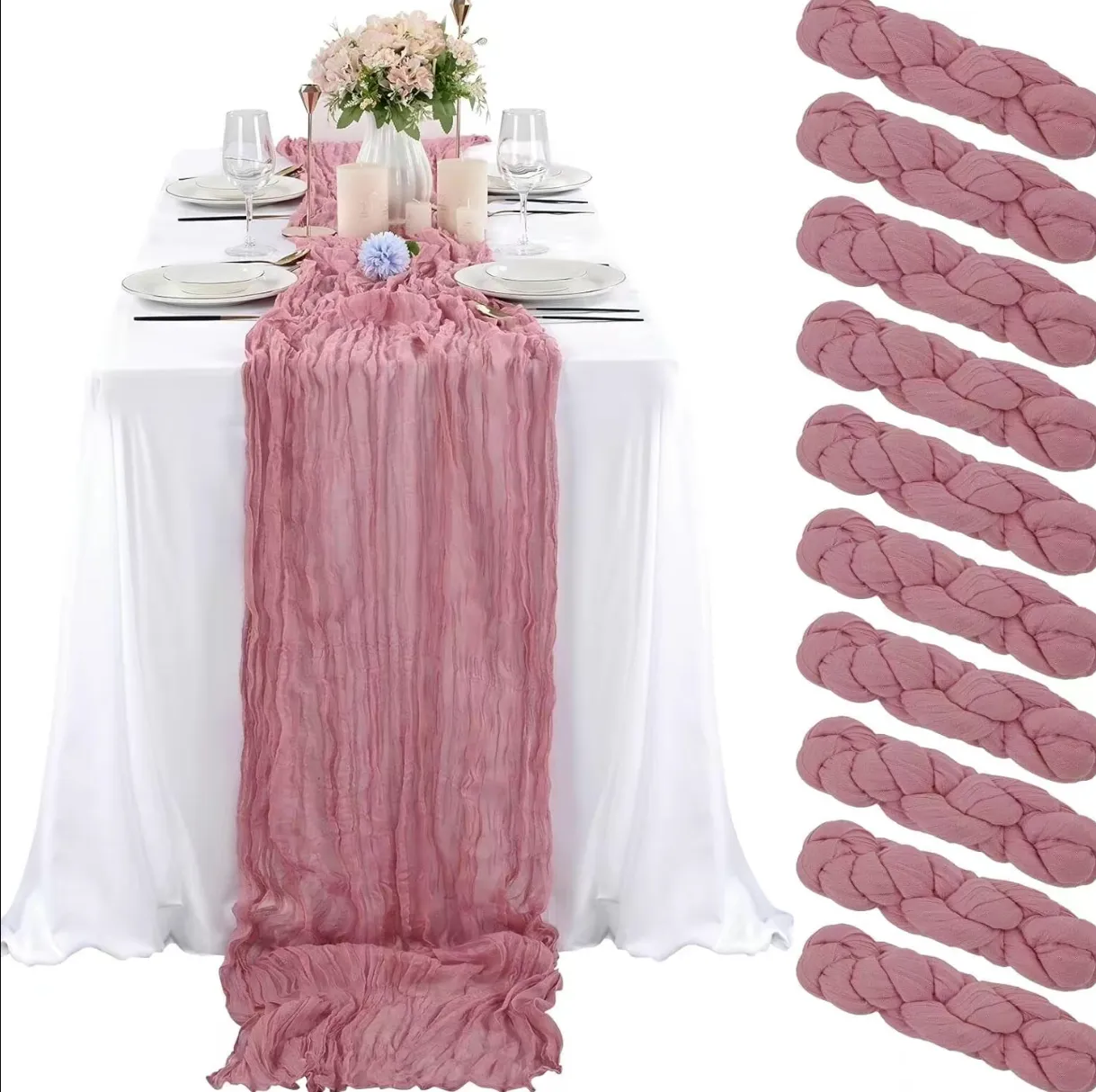 Dusty Rose Cheesecloth Table Runner