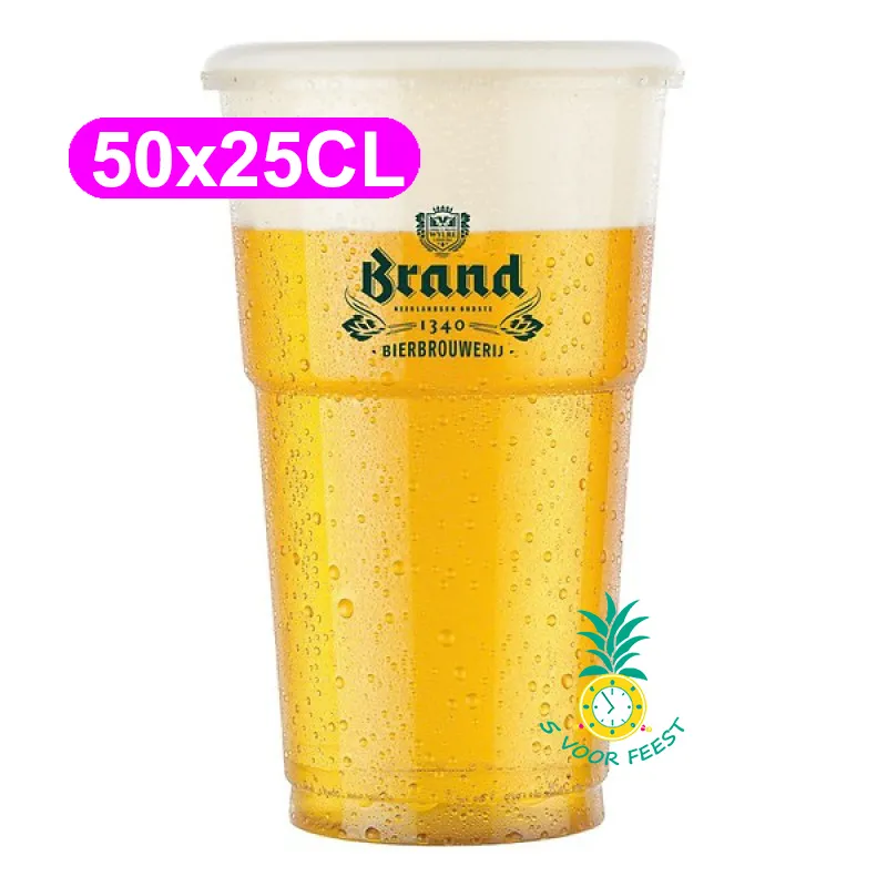 50x 25CL Plastic wegwerpbeker Brand Bier