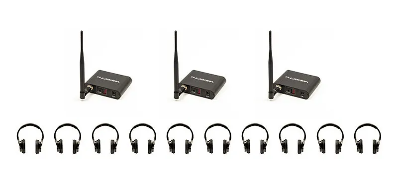 Silent Disco Bundel - 10 Headsets en 3 Zenders
