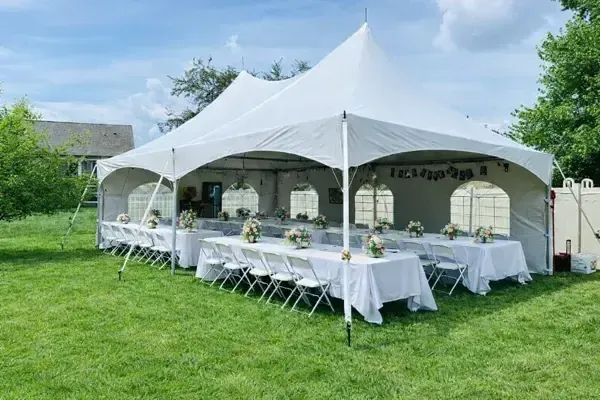 Wedding High-Peak Marquee Tent – 20×30 Ft (48-Guest Seating Included)