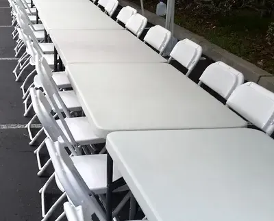 (Four tables, 24 black chairs) You-Pick-Up Party