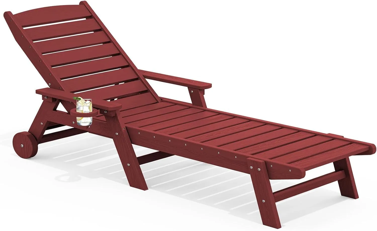 Patio Chaise Lounge Chair, 78'' Long HDPE 5 Positions Adjustable Outdoor Lounger, Dark Red
