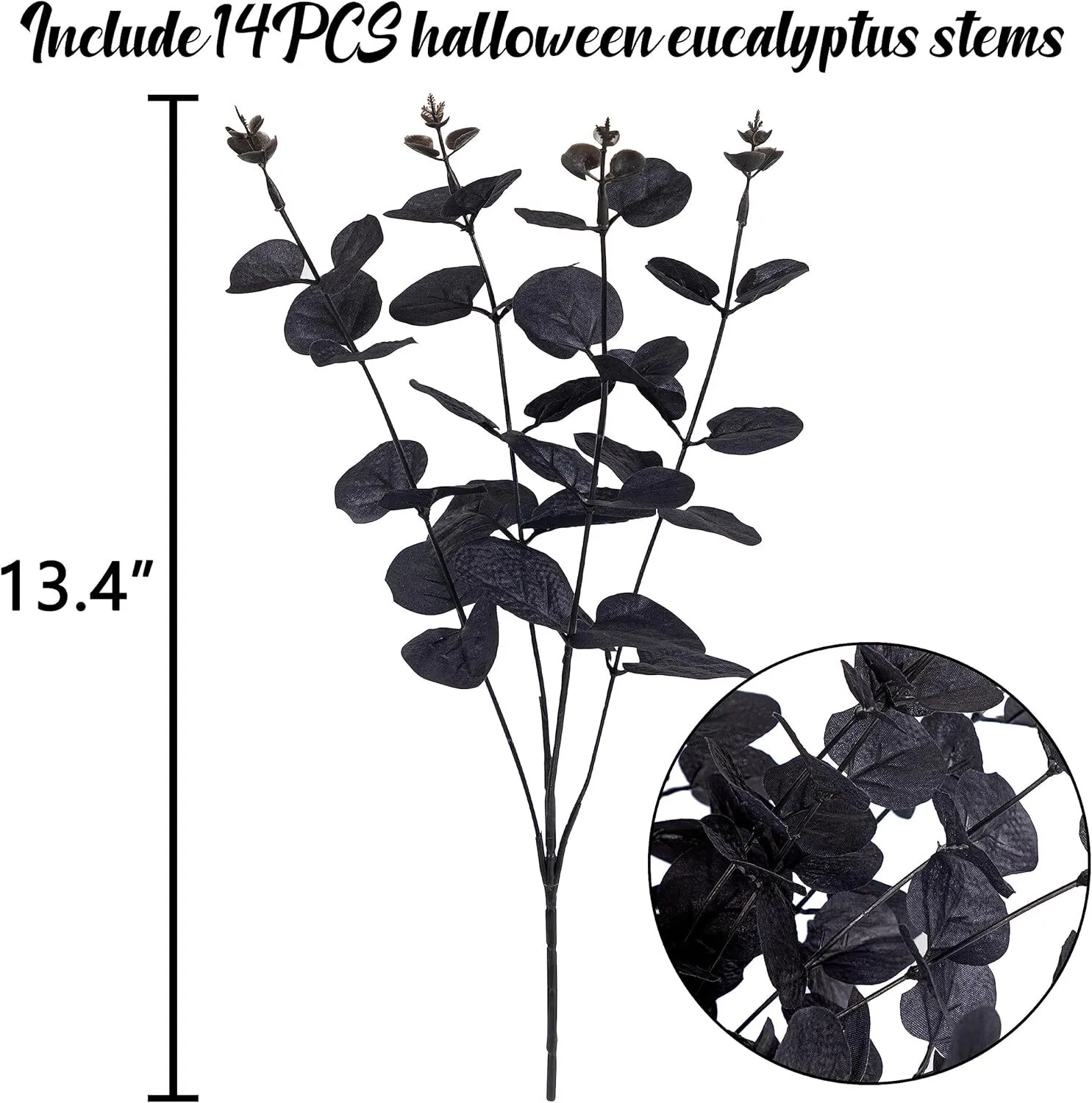 14PCS Black Halloween Decor Artificial Flowers Bulk - Eucalyptus Stems Branches Decorations for Table Indoor Centerpieces