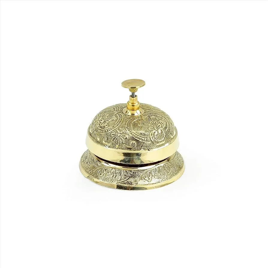 Antique Solid Brass Classic Office Desk Bell with Traditional Art Work