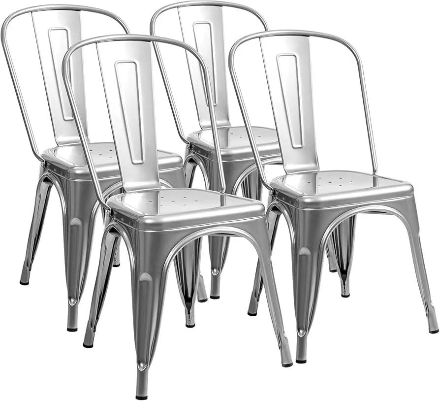 Furmax Metal Dining Chair Indoor Outdoor Use Stackable Classic Trattoria Chair Chic Dining Bistro Cafe Side Metal Chairs Set of 4 (Gun)