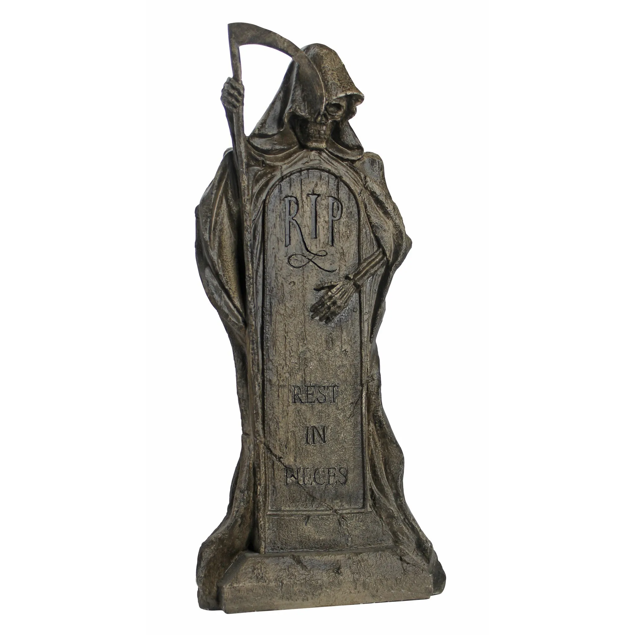 Rest in Pieces Grim Reaper Halloween Tombstone Gothic Decor Garden Graveyard Statue, 25 Inch, Greystone