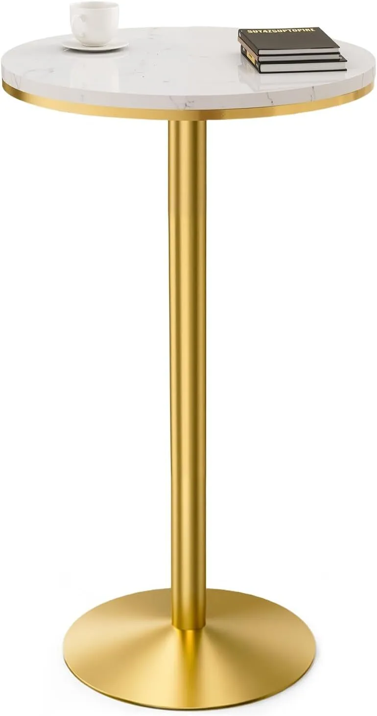 Gold High Top Marble Pub Table - 22" W, Modern Style Cocktail Table