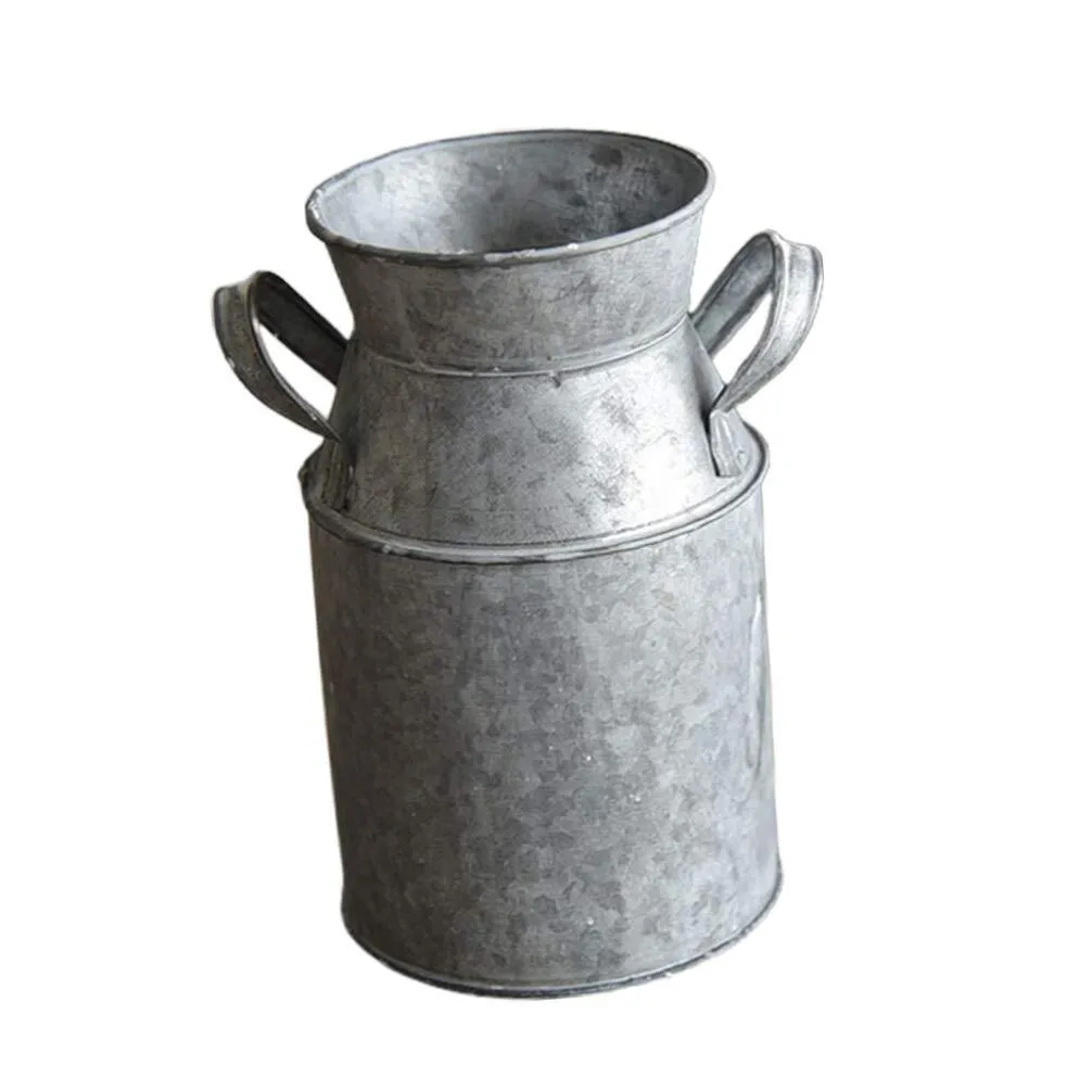 Rustic Vase French Style Country Primitive Jug Iron Milk Can