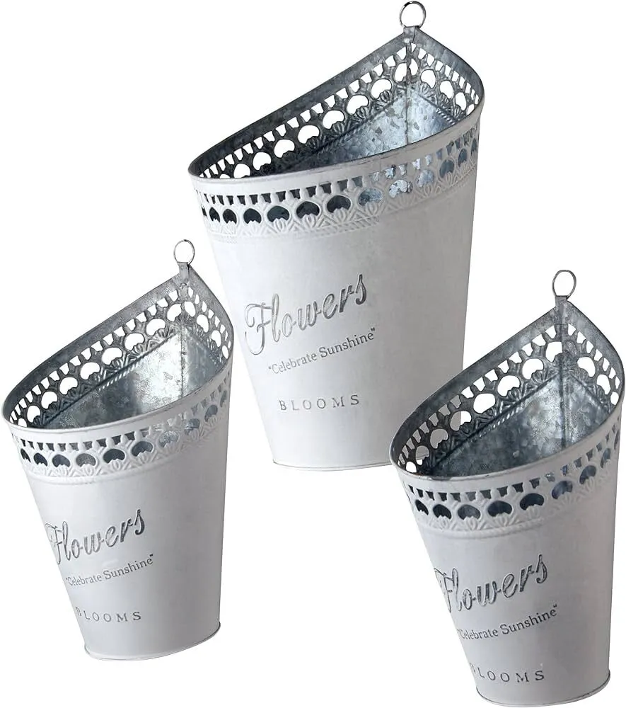 National Tree Company Wall Planter Décor, Includes Hanging Loops, 3-Piece, Assorted Tin Pot Set