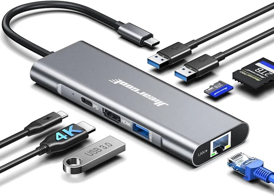 Hiearcool USB C Hub Ethernet,4K@60 USB C HDMI Adapter,8 IN1 Multi-Port Type C Adapter 100W PD USB C Dock USB3.0 TF/SD Dongle Docking Station 
