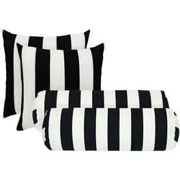 RSH Decor Indoor/Outdoor Set of 4 Decorative Bolster/Neckroll and Rectangle/Lumbar Pillows - Black and White Stripe