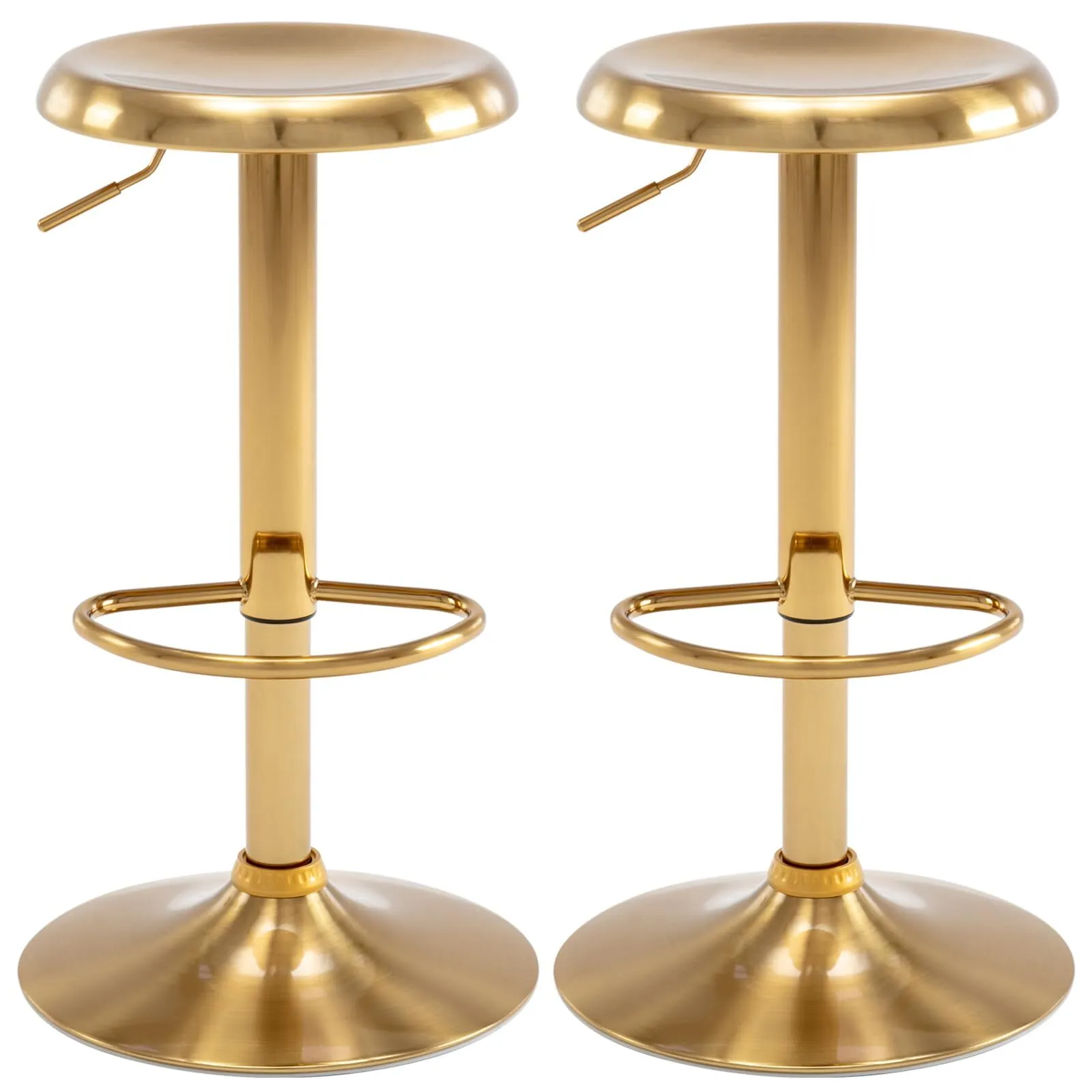 Brage Living Adjustable Bar Stools Set of 2, Swivel Round Metal Airlift Barstools, Backless Counter Height Bar Chairs for Kitchen Dining Room Pub Cafe (Gold)