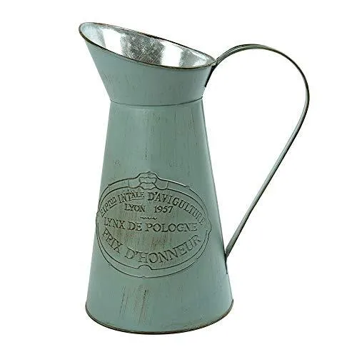 PHILPETY Shabby Chic Watering Can Galvanized Finish Metal Vase Country Rustic Pitcher Primitive Jug Decorative Flower Holder, 10.6" H