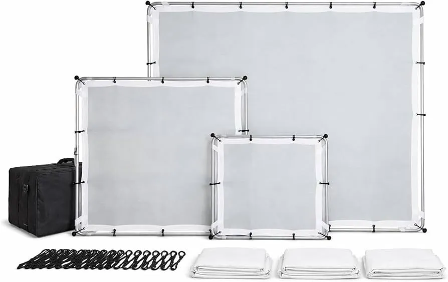 Glide Gear BFS 100 Butterfly Scrim – 4x4, 6x6, 8x8 Diffuser – 3 Nylon Silks, Quick-Setup Frame, C-Stand Clamps Included