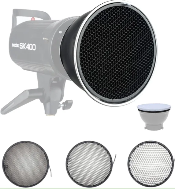 Godox Standard Reflector 7"/ 18cm Diffuser with 20/40/60 Degree Honeycomb Grid for Bowens Mount Studio Light Strobe Flash