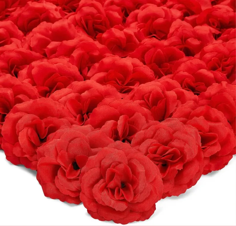 50 Pack Red Roses Artificial Flowers Bulk, 3 Inch Stemless Fake Silk Roses