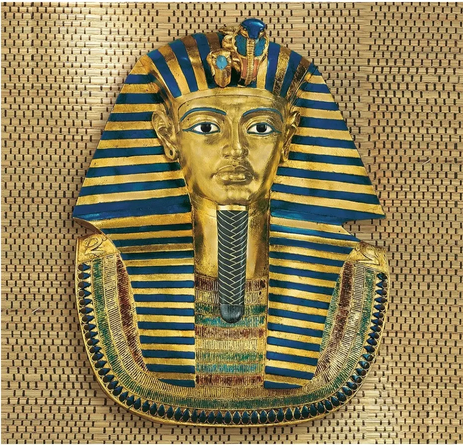 Egyptian King Tutankhamen Sarcophagus Mask Wall Sculpture, Faux Gold, 16.50" x 8.50"