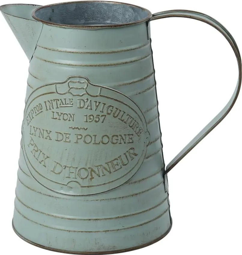 PHILPETY Shabby Chic Watering Can Galvanized Finish Metal Vase Country Rustic Pitcher Primitive Jug Decorative Flower Holder, 7.5" H