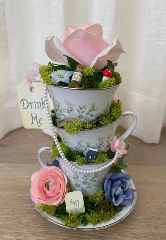Alice in Wonderland Stacked “Drink Me” Tea Cups