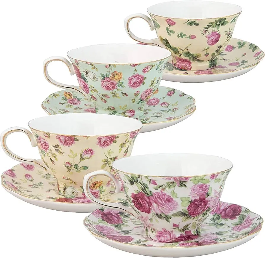 Gracie China by Coastline Imports Rose Chintz 8-Ounce Porcelain Tea Cup