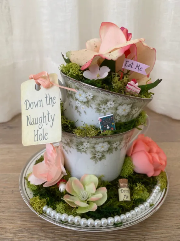 Alice in Wonderland “Down the Naughty” Hole Tea Cups