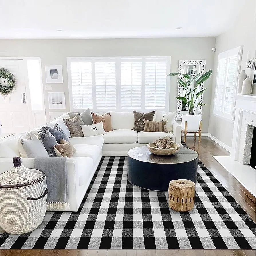 Black and White Checkered Rug Washable Outdoor Rugs