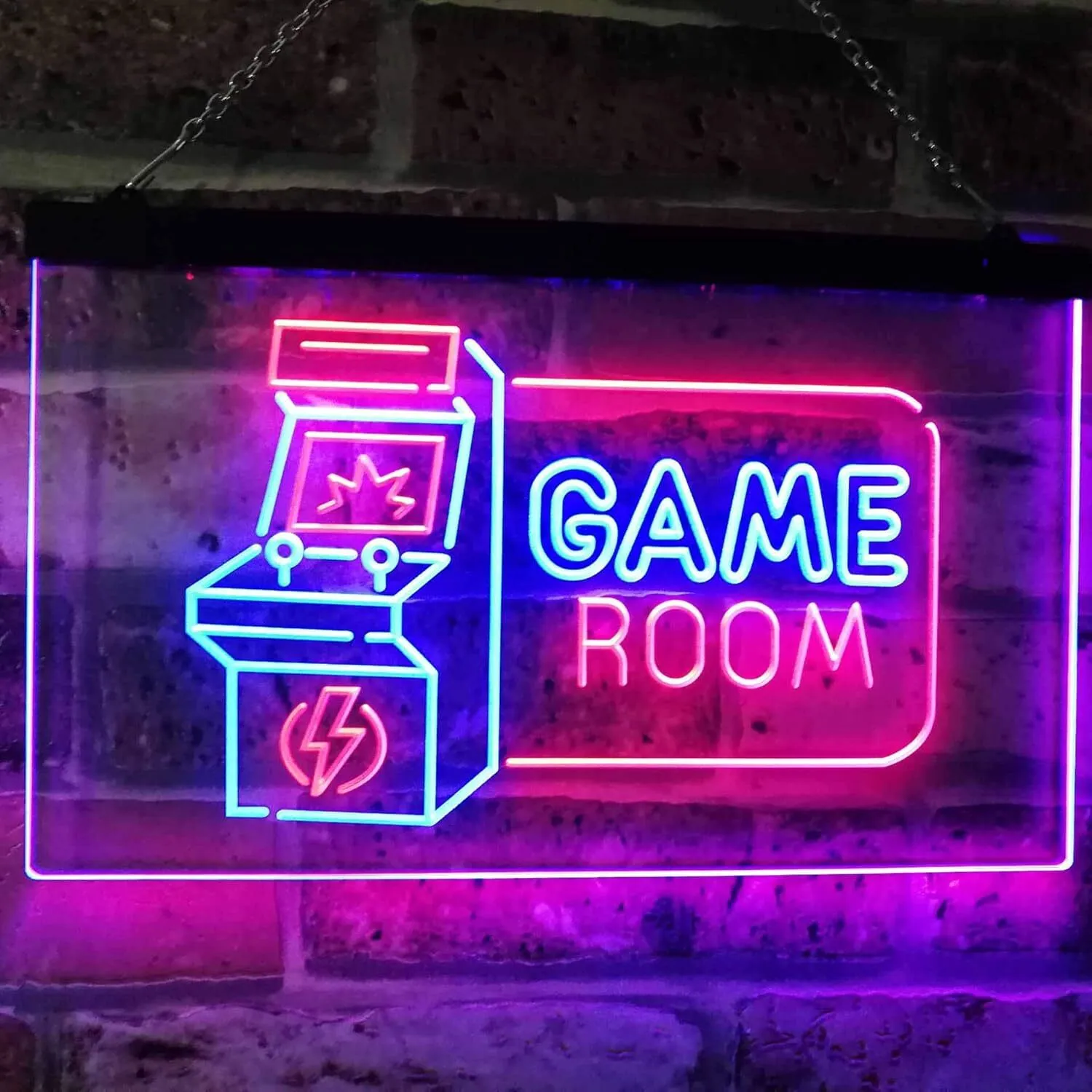 Game Room Arcade TV Man Cave Bar Club Dual Color LED Neon Sign Blue & Red 16" x 12" 