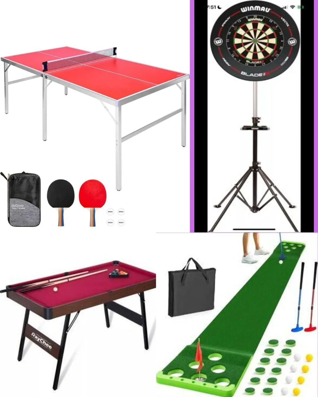 Ping Pong Pool Table Golf Dartboard