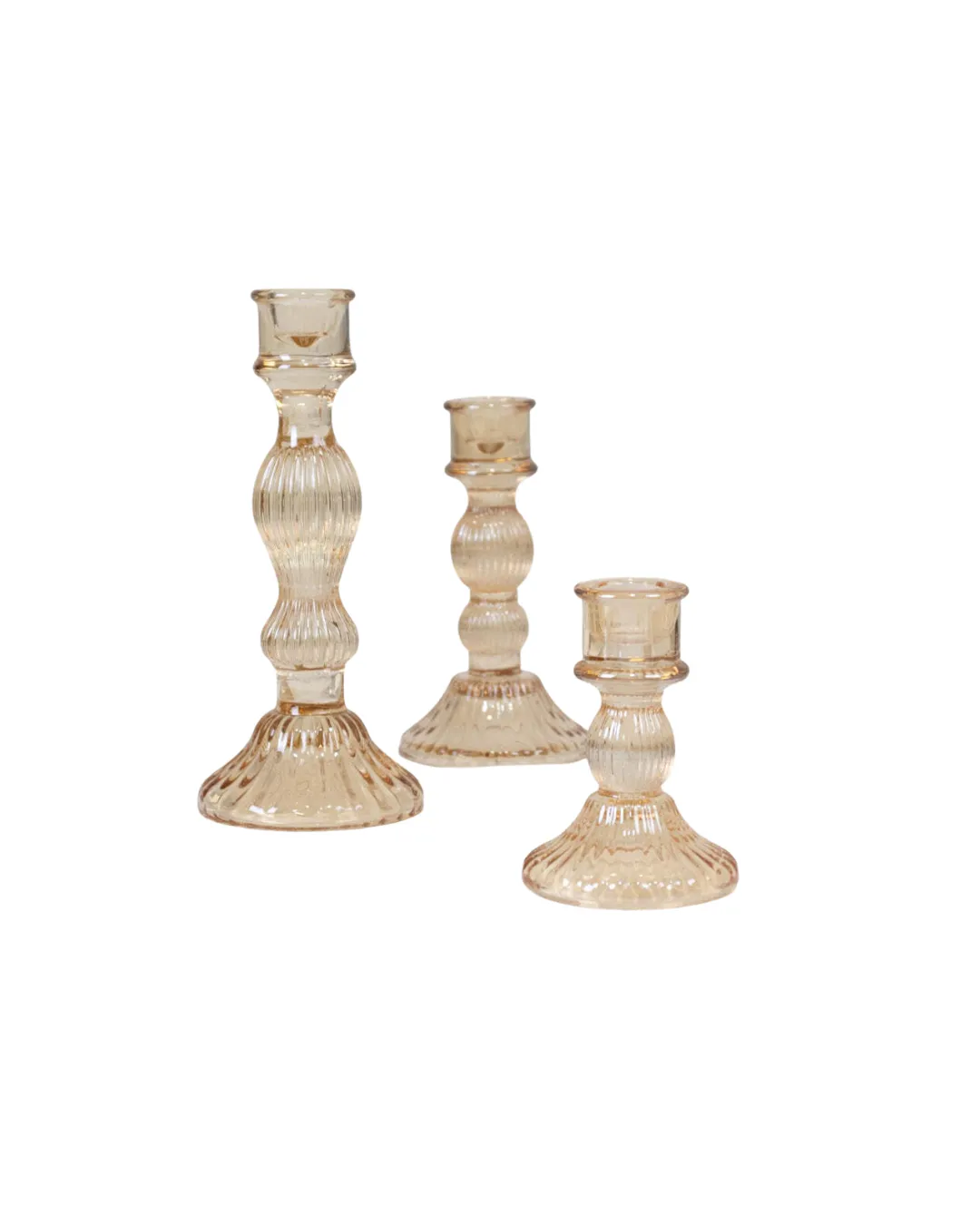 Crystal Ribbed Candle Holder Set