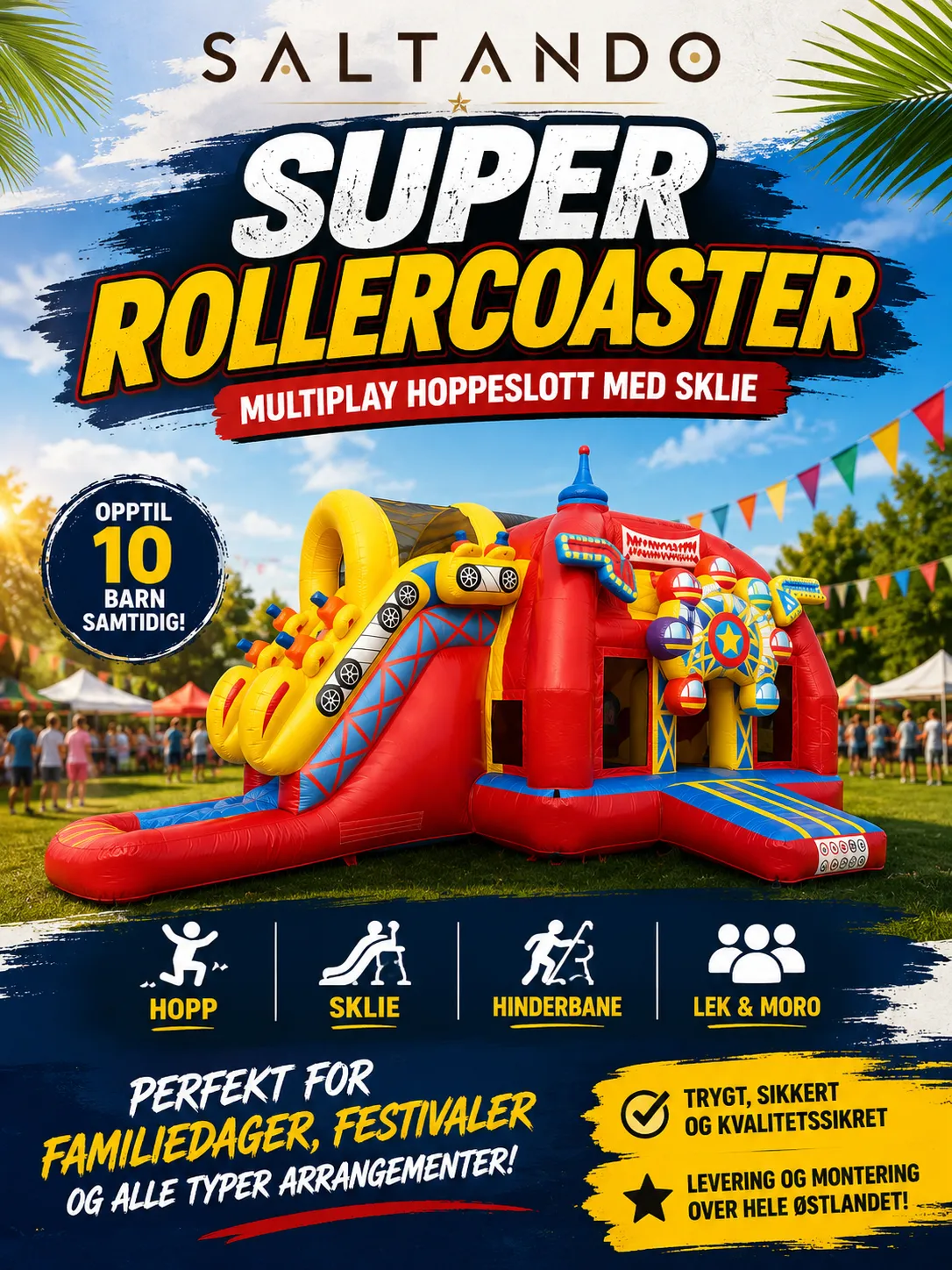 Hoppeslott med sklie – Multiplay Super Rollercoaster (opptil 10 barn)