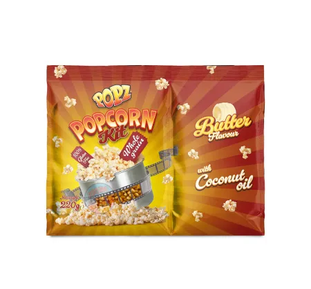 Popcorn porsjonspakke med korn, salt og fett