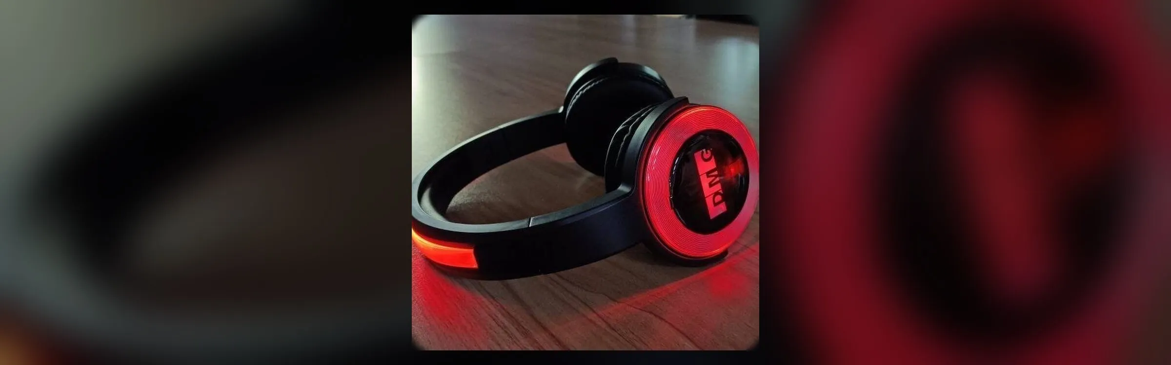 Trådløst headset med rødt lys på et bord