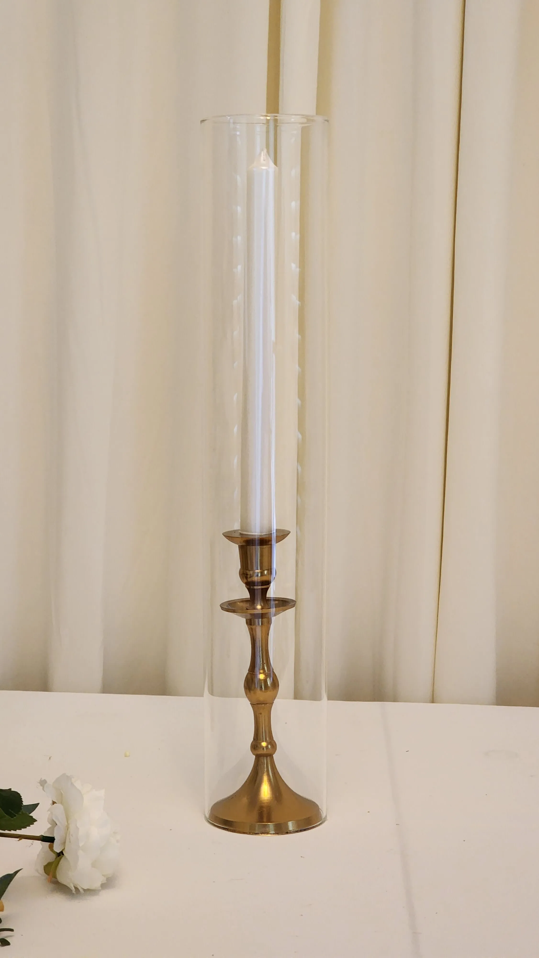 6.5" Brass Candlestick's w/glass chimney