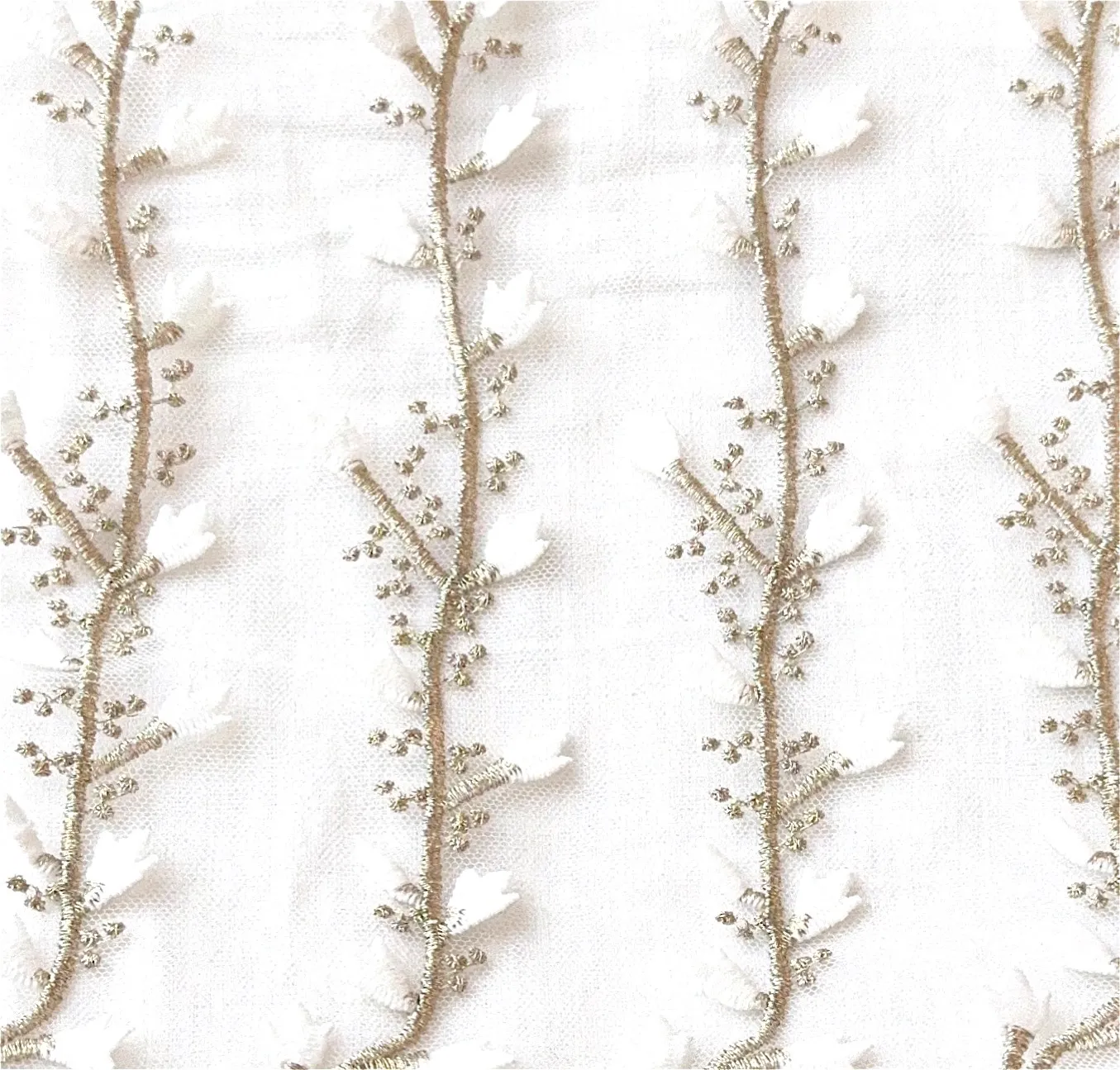 Gold Branch White Petal Sheer Tablecloth